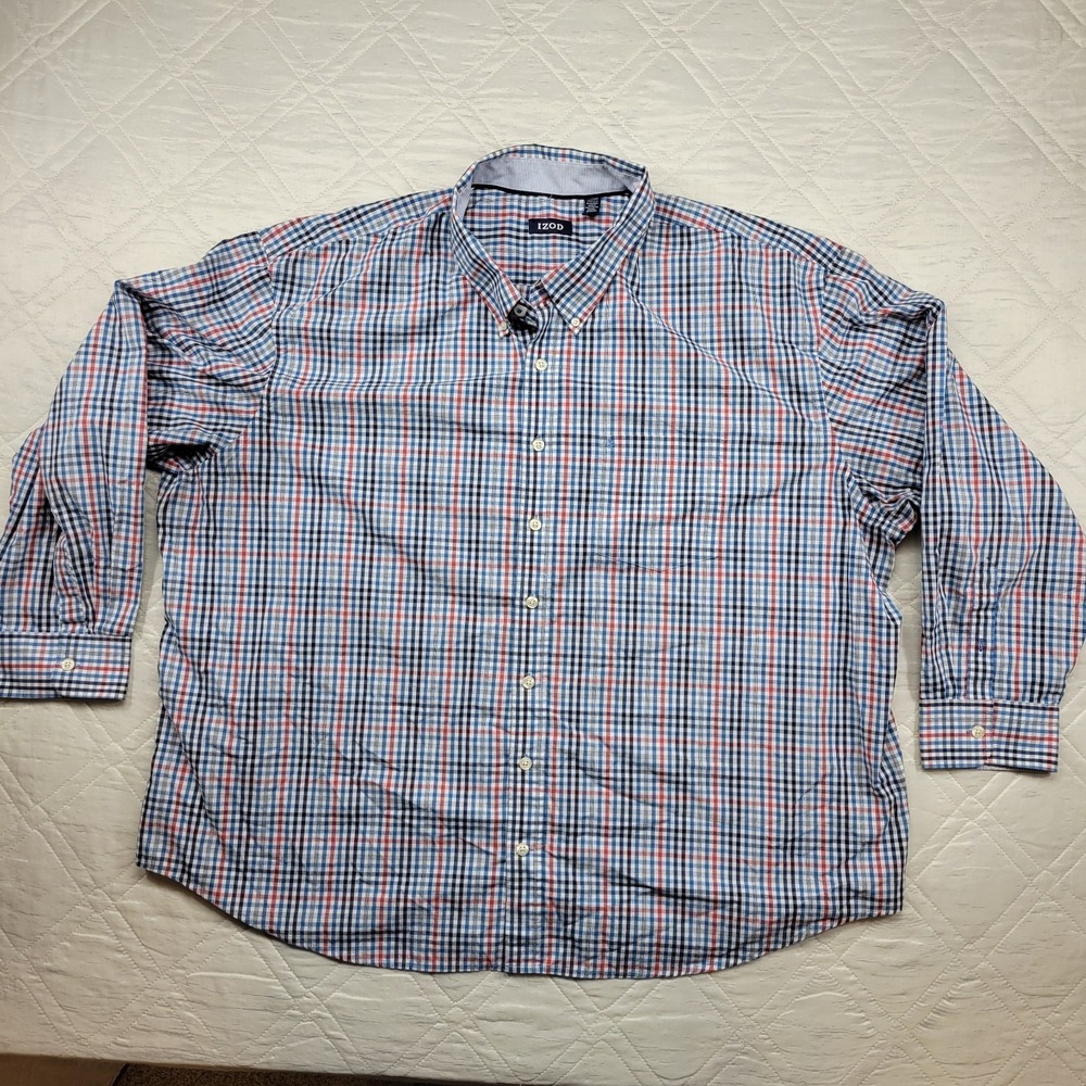 IZOD red blue black check long sleeve dress shirt size 4XL